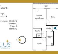 ŠTÚROVA, 3-i byt, 75 m2 – komplet rekonštrukcia, vlastné parkovanie - Pôdorys 3-izbového bytu na Štúrovej ulici v Stupave, celková výmera 75,50 m².