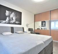 ŠTÚROVA, 3-i byt, 75 m2 – komplet rekonštrukcia, vlastné parkovanie - Spálňa v 3-izbovom byte so šatníkovou skriňou a čiernobielym obrazom levov.