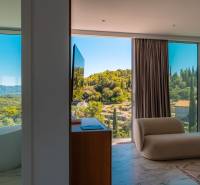 NA PREDAJ Luxusná vila  /360 m²/ s infinity bazénom, mesto Korčula - Interiér Vily s výhľadom na prírodu, vaňa pri okne, pohodlné kreslo.
