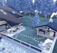 Stavebný pozemok s panoramatickým výhľadom Mýto Nízke Tatry - Vizualizácia rekreačnej chaty s altánkom a ohniskom v lokalite Pozemky - bývanie, Mýto pod Ďumbierom.