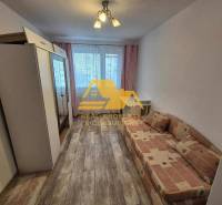 Prenajmem 3 izbový byt s loggiou v Nových Zámkoch - Izba v 3-izbovom byte s pohovkou, skriňou a podlahou s dreveným dekorom.