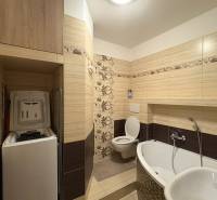 PRENÁJOM – 1-izbový byt po kompletnej rekonštrukcii, Šaľa – Bottova  - Kúpeľňa v 1-izbovom byte s vaňou, práčkou a dekoratívnymi obkladmi.