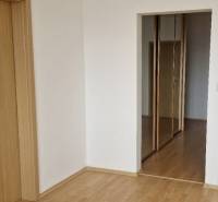 Prenájom 3 - izbový byt Bratislava - Petržalka - Izba s podlahou s dreveným dekorom a posuvnými zrkadlovými dverami v 3-izbovom byte.