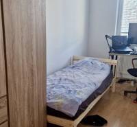 Prenájom 3 - izbový byt Bratislava - Petržalka - Spálňa v 3-izbovom byte s posteľou, skriňou a podlahou s dreveným dekorom.