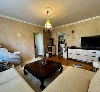 Predaj veľký (97+60+150m2) vidiecky dom Dubník - Batov Majer NZ - Obývačka v rodinnom dome s pohodlným kreslom a televíziou na drevenom dekore podlahy.