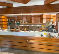 Jedinečná investičná príležitosť ! Motel na vrchu Pezinská Baba - Drevený bar v interiéri hotela a penziónu s taniere a dekoráciami na pultoch.