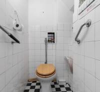 Predaj 4-izbový byt, 102m2, terasa 50m2, Bratislava-centrum, Gorkého - Kúpeľňa v 4-izbovom byte s čiernobielou dlažbou a závesným WC.