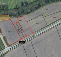 Znížená cena - Investičné pozemky  5722 m2 | Záhorská Ves - Plán pozemkov komerčných účelov v Záhorskej Vsi s vyznačenou cestou a hranicami parcela.