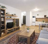 REZERVOVANÉ Prenájom  2-izbového bytu v Petržalke - Obývacia izba v 2-izbovom byte s podlahou s dreveným dekorom a útulným zariadením.