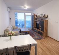 REZERVOVANÉ Prenájom  2-izbového bytu v Petržalke - Obývacia izba v 2-izbovom byte s podlahou s dreveným dekorom a balkónom.