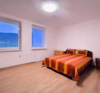 ‼️  PRENÁJOM  - 2 IZBOVÉHO BYTU, PARTIZÁNSKE SÍDLISKO ŠÍPOK ‼️ - Spálňa v 2-izbovom byte s dvojlôžkom, podlahou s dreveným dekorom a jednoduchým nábytkom.