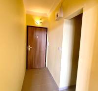 Predáj 1i čiastočne zrekonštruovaný byt s loggiou - Úzky vstupný priestor s dlažbou a drevenými dverami v 1-izbovom byte.