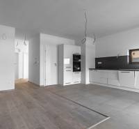 I PREDAJ novostavba 4i rodinného domu s terasou a záhradkou - Biela kuchyňa v rodinnom dome, podlaha s dreveným dekorom a dlažba.