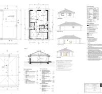 I NA PREDAJ 4i rodinný dom s veľkým pozemkom v Galante - Architektonické výkresy rodinného domu v Galante, obsahujúce pôdorysy a bočné pohľady.
