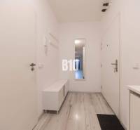 TEHELNÉ POLE | 1-izbový byt s priestrannou terasou - Predsieň 1-izbového bytu s bielym nábytkom a podlahou s dreveným dekorom.