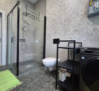 Na prenájom  plne zariadený apartmán na Južnej triede 44, Košice - Kúpeľňa v 1-izbovom byte so sprchovým kútom, práčkou a úložným regálom.