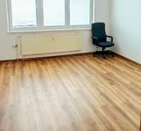 3 izbový byt pri električkovej trati s výhľadom na Draždiak - Miestnosť s podlahou s dreveným dekorom, kancelárskou stoličkou a veľkými oknami.