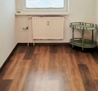 3 izbový byt pri električkovej trati s výhľadom na Draždiak - Izba s podlahou s dreveným dekorom a zeleným stolíkom, 3-izbový byt.