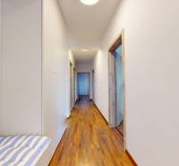 | Exkluzívny 4-izbový byt s obrovskou terasou | Stupava - Chodba v 4-izbovom byte s podlahou s dreveným dekorom a bielymi stenami.