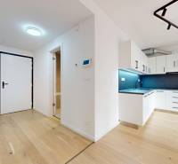 | Prémiové bývanie v ZWIRNe I Pekný 2i byt I  - Interiér 2-izbového bytu s podlahou s dreveným dekorom a modernou kuchyňou.