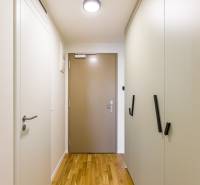 REZERVOVANÉ I METROPOLIS I Luxusný 1i byt I Staré Mesto - Chodba v 1-izbovom byte s podlahou s dreveným dekorom a vstavanými skriňami.