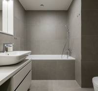 REZERVOVANÉ I METROPOLIS I Luxusný 1i byt I Staré Mesto - Kúpeľňa s vaňou, umývadlom a zrkadlovou skrinkou v 1-izbovom byte.