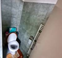 4.izb Rodinný Dom Centrum Chtelnica - Kúpeľňa s toaletou v rodinnom dome, obložená zelenkavými dlaždicami.