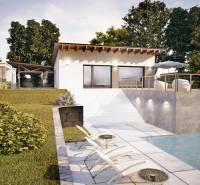 TURANY -  pozemok 3930 m2,okr. Martin   - Rodinný dom s bazénom na rekreačné pozemky, v okolí sú stromy a zeleň.