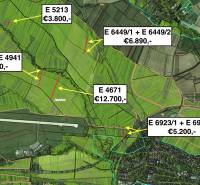 Poprad (Veľká) – Poľnohospodárska pôda v 1/1 - Letecký pohľad na poľnohospodárske a lesné pozemky v okolí mesta Poprad s cenami pozemkov.