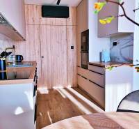 NADŠTANDARDNÝ 3-IZBOVÝ BYT NA PRENÁJOM | Byty Solivarská, Prešov - Kuchyňa v 3-izbovom byte s dreveným dekorom a zabudovanými spotrebičmi.