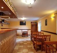 Predaj Domu v obci Lovča - Interiér rodinného domu s barovým pultom, stoličkami a dekoráciami na stene.