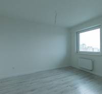 2-izbový byt v novostavbe Diamant Vajnory - Prázdna izba v 2-izbovom byte s podlahou s dreveným dekorom a veľkým oknom.