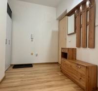 Prenájom 2 izbový byt Trenčín s vlastným parkovaním a terasou - Predsieň v 2-izbovom byte s podlahou s dreveným dekorom a dreveným nábytkom.