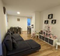 2-izbový byt na predaj, Vráble – sídl. Lúky, 56 m2 - Obývacia izba v 2-izbovom byte s podlahou s dreveným dekorom a detským kútikom.