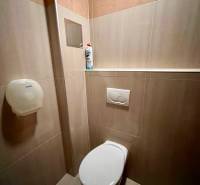 Prenájom kancelárskych priestorov 355 m2 ul. Stará Vajnorská - Toaleta s obkladmi v kancelárii, s čistiacim prostriedkom a zásobníkom toaletného papiera.