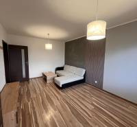 Prenájom: 2 izbový byt Žilina - Vlčince - Obývacia izba 2-izbového bytu s podlahou s dreveným dekorom, pohovkou a svietidlom.