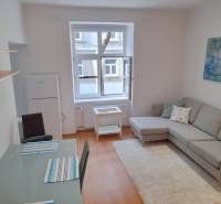 Pekný 2i byt, REKONŠTRUKCIA, CENTRUM, Bukureštská ulica, Staré Mesto - Obývačka v 2-izbovom byte, na ulici Bukurešťská, svetlý interiér s pohovkou.