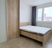 MODERNÝ 2i byt, REKONŠTRUKCIA, KLÍMA, MOZARTOVA ulica, Horský park - Spálňa v 2-izbovom byte s podlahou s dreveným dekorom a šatníkovou skriňou.