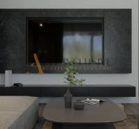 POSLEDNÁ NOVOSTAVBA - HOLODOM | PRÁZNOVCE - Obývacia izba v rodinnom dome s televíziou, pohovkami a konferenčným stolíkom s dekoráciou.