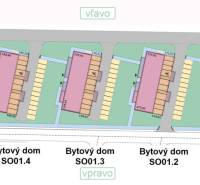 1i - 2i - 3i BYTY V NOVOSTAVBE | NITRA - MLYNARCE - Virtuálny plán rezidenčného komplexu s bytovými domami a parkovacími plochami v Nitre.
