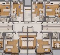 1i - 2i - 3i BYTY V NOVOSTAVBE | NITRA - MLYNARCE - Pôdorys poschodia s niekoľkými 1-izbovými bytmi s podlahou s dreveným dekorom.