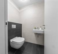 ŠTÝLOVÝ 2i byt,SKY PARK,VÝHĽAD,LOGGIA,PARKING,VEŽA II,Továrenská ul. - Toaleta s čiernymi a bielymi obkladmi v 2-izbovom byte.