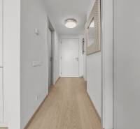 ŠTÝLOVÝ 2i byt,SKY PARK,VÝHĽAD,LOGGIA,PARKING,VEŽA II,Továrenská ul. - Chodba v 2-izbovom byte s podlahou s dreveným dekorom a bielymi stenami.