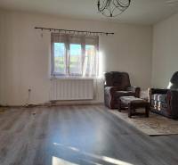 Šikovná drevenica pod lesom Slovenské Pravno  - Obývačka v rodinnom dome s kreslami a podlahou s dreveným dekorom.