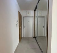 PRENÁJOM, 2 izbový byt na Fatranskej ulici, Nová Terasa, Košice-Západ - Chodba so zrkadlovou skriňou v 2-izbovom byte s bielymi stenami.