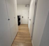 3 izbový byt s balkónom Topoľčany / PRENAJOM  - Chodba s podlahou s dreveným dekorom v 3-izbovom byte má biele skrine a dvere.