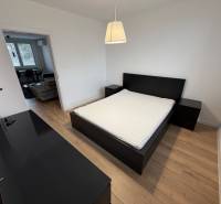 3 izbový byt s balkónom Topoľčany / PRENAJOM  - Spálňa v 3-izbovom byte s manželskou posteľou a podlahou s dreveným dekorom.