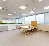 Prenájom kancelárií v biznis centre Lakeside Park, Nové Mesto - Priestranné kancelárske priestory s kobercovou podlahou, stolmi a oknami so žalúziami.