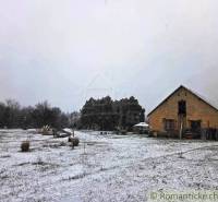 27130m2 samota obklopená lesom - Šalov, okres Levice - Zasnežená záhrada pri chate v Šalove so zasneženými stromami a jednoduchým domom.