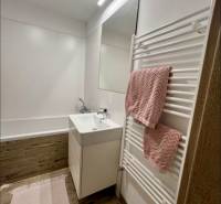 Novostavba FUXOVA 2 izbový byt, parking, Bosákova ul., BA V. Petržalka - Kúpeľňa s vaňou a umývadlom, podlaha s dreveným dekorom, 2-izbový byt.